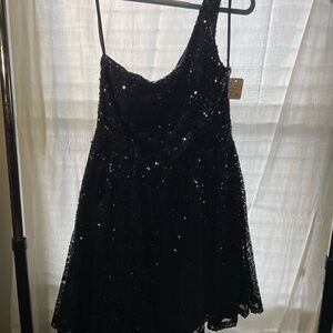 Blue Sequin One-Shoulder Dress